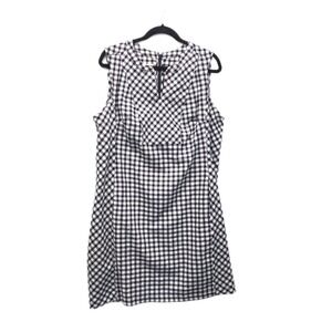 Talbots Petites 16P Navy White Gingham Linen Cotton Sleeveless Shift Dress